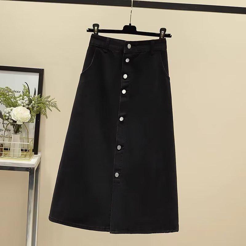 Damen Schwarzer High-Waist A-Linien Jeansrock mit Knopfleiste - Schlankmachender Sommer-Trend