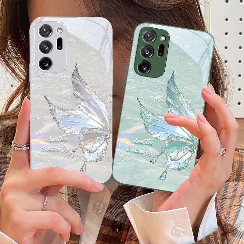 Flowing Butterfly For Samsung Galaxy Note 8 9 10 PRO 20 Ultra A01 02 03 Core 04E 4G 12 13 5G Tempering Glass Phone Case