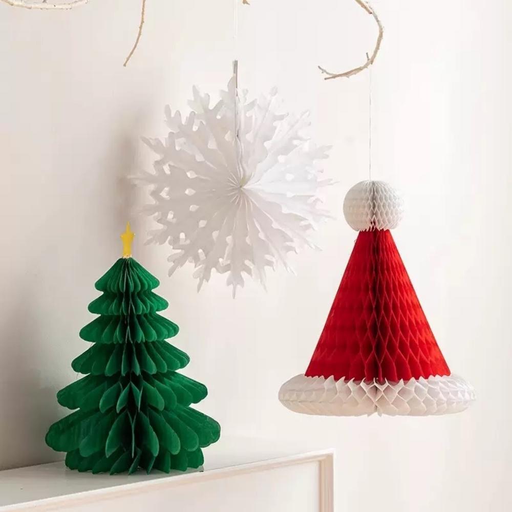 2Pcs/Set 20/30cm Honeycomb Ball Christmas Hat Christmas Tree Decoration Lantern Paper Flower Pendant Scene Layout Xmas Ornaments
