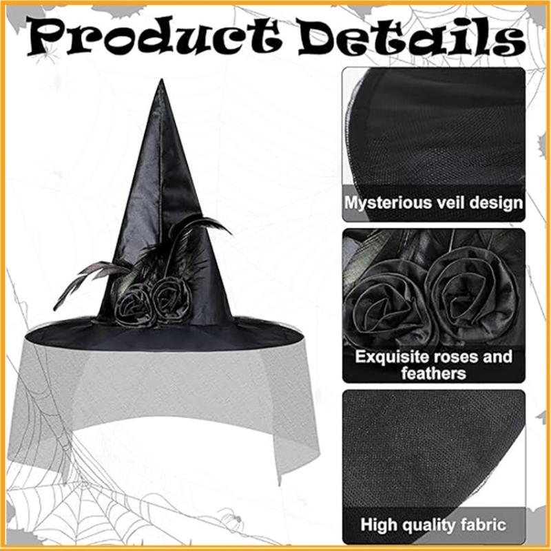Witch Broom and Witch Hat Set Halloween Witch Cosplay Set Pointed Witch Hats Witch Broomstick Flying Broomstick