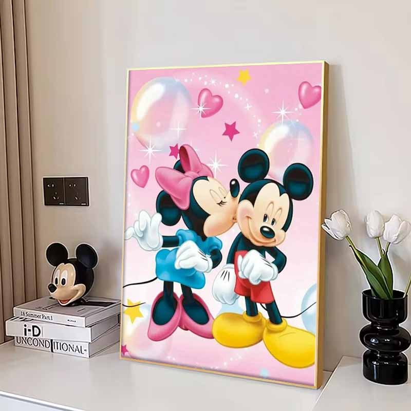 Disney Diamond Painting Mickey and Minnie Kissing Theme Illustration Cute DIY Rhinestone Mosaic Cross Stitch Kit Embroidery Gift, Home Decor