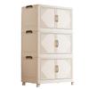 Plastic Folding Storage Cabinet With Double Doors Multi-Layer Shoe Organizer Toy Bin Living Room