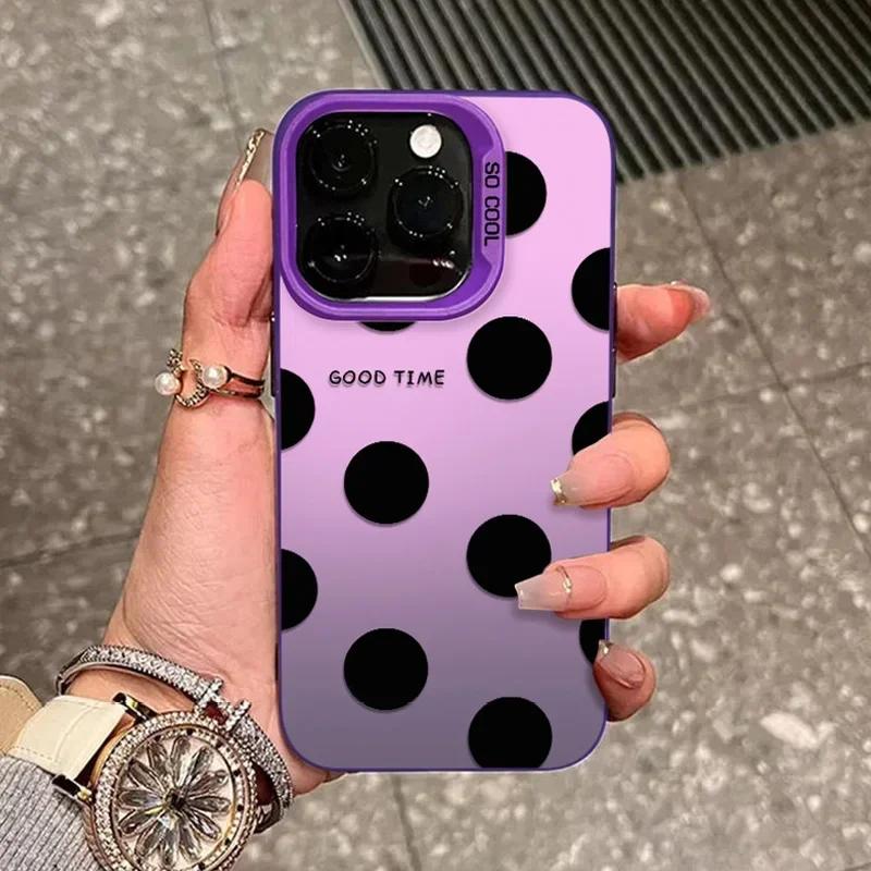 Luxury Black Love Heart Polka Dot Pattern PhoneCase For lPhone 17 16 15 14 13 12 11 Pro Max FashionShockproof Back Cover