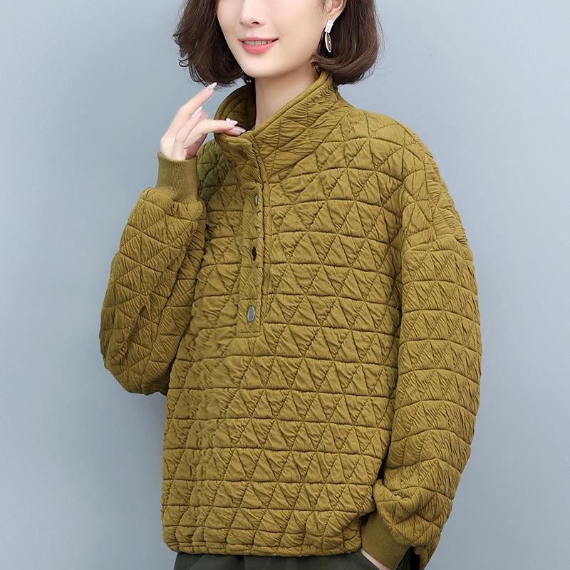 Women's 2024 Autumn/Winter Quilted Sweatshirt - Loose Casual Pullover for Middle-Aged Fashion