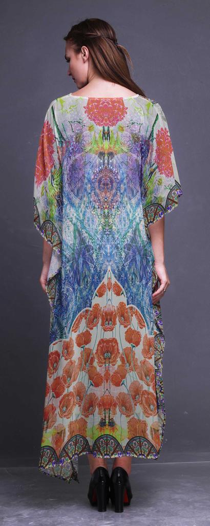 Phagun Circle|Floral & Wheel Ethnic Womens Long Beach Kaftan Beachwear Bikini Coverup Maxi