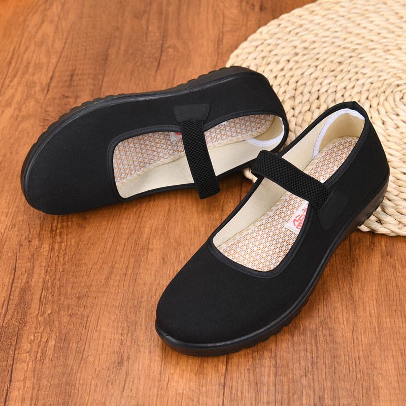 Spring and summer women's black soft-soled dance shoes flat-soled hotel shoes medium towel casual women's shoes