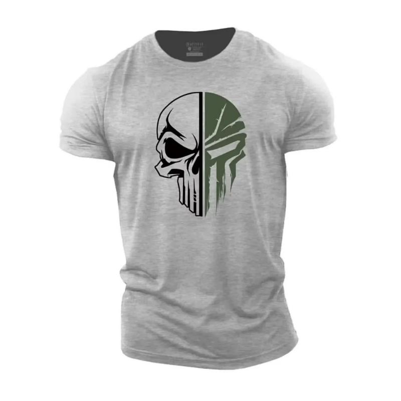 New Hot Selling Men's Digital Skull Print Breathable Round Neck T-shirt Outdoor Sports Fitness Casual Top