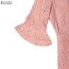 ZANZEA Women Casual Round Neck Flare Sleeve Elegant Lace Patchwork Long Dress