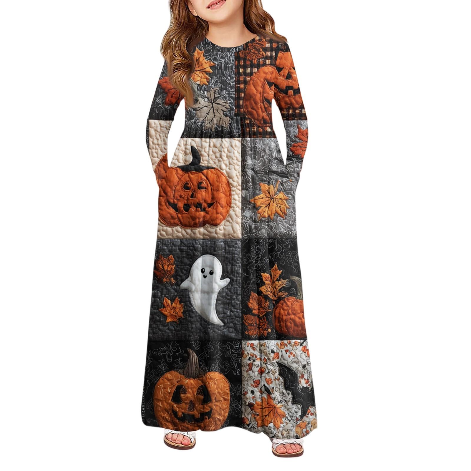 

Девичье платье макси на Хэллоуин - Платье с длинным рукавом и карманами 130