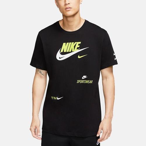 Nike double swoosh letter logo printed short sleeve T-shirt for men, black
