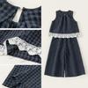 Kid Summer Sleeveless Top And Pants Set With Checkered Pattern And Lace Design For Kids Ages 8 And Up