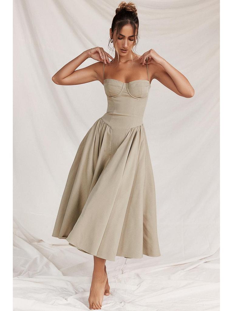 Summer New French Retro Long Dress - Court Style Spaghetti Strap Dopamine Outfit for Women