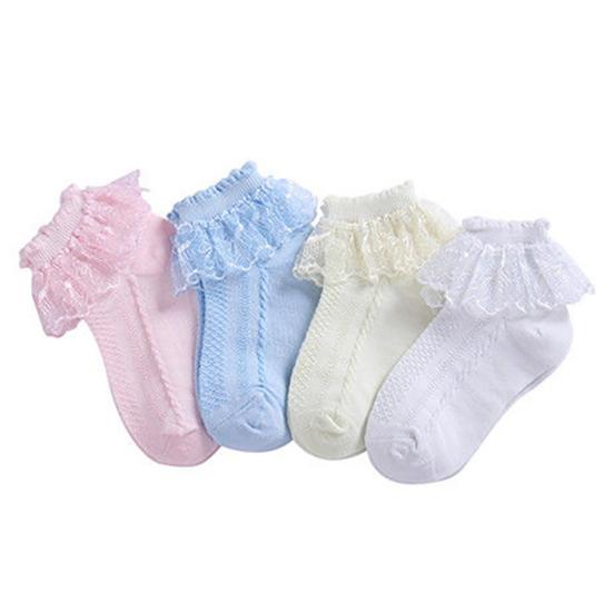 1Pair Socks Solid Color Anti-skid Cotton Baby Girls Lace Socks for Dancing
