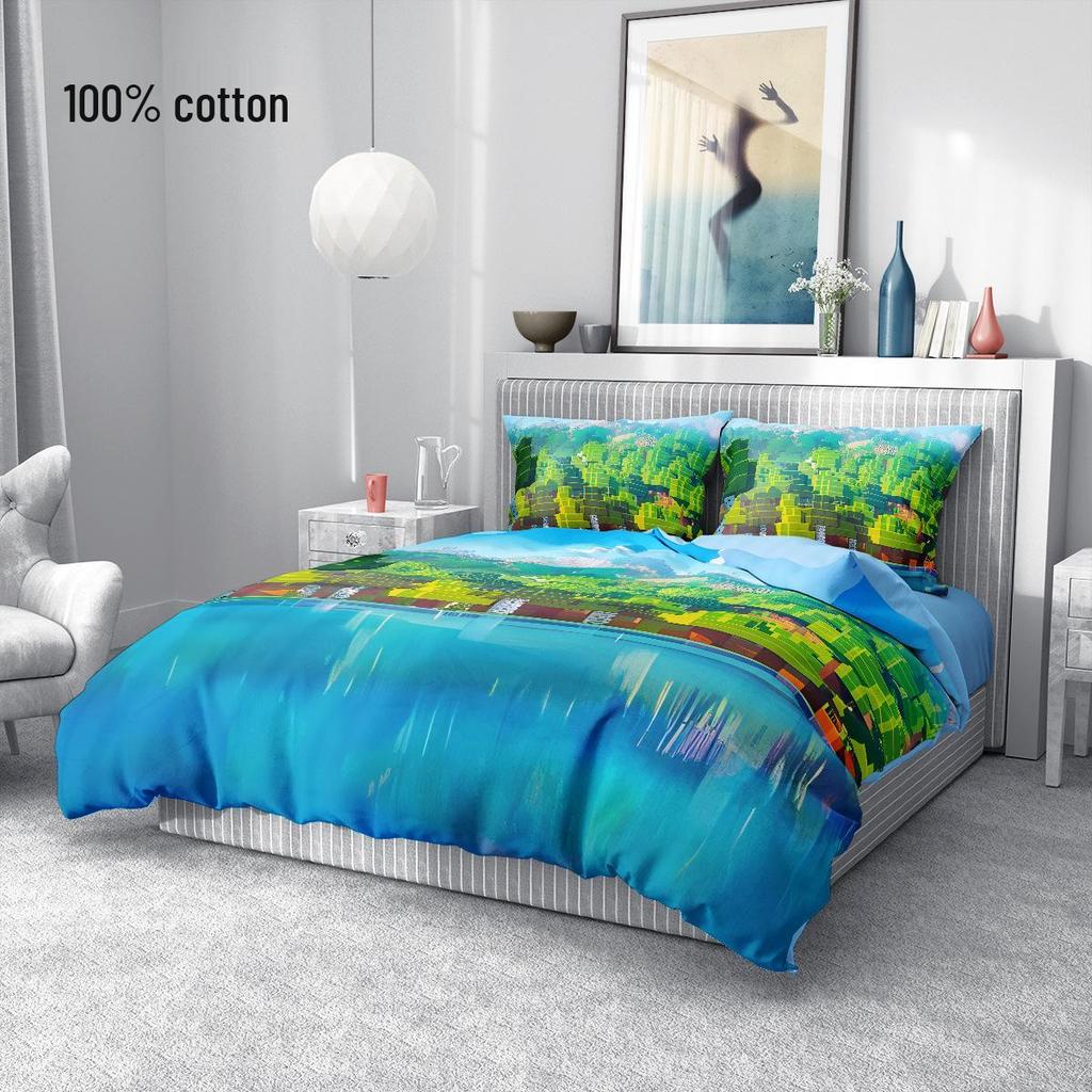 Minecraft Cotton Boys' Duvet & Bedding Set – 3 Pieces for Student Dorms