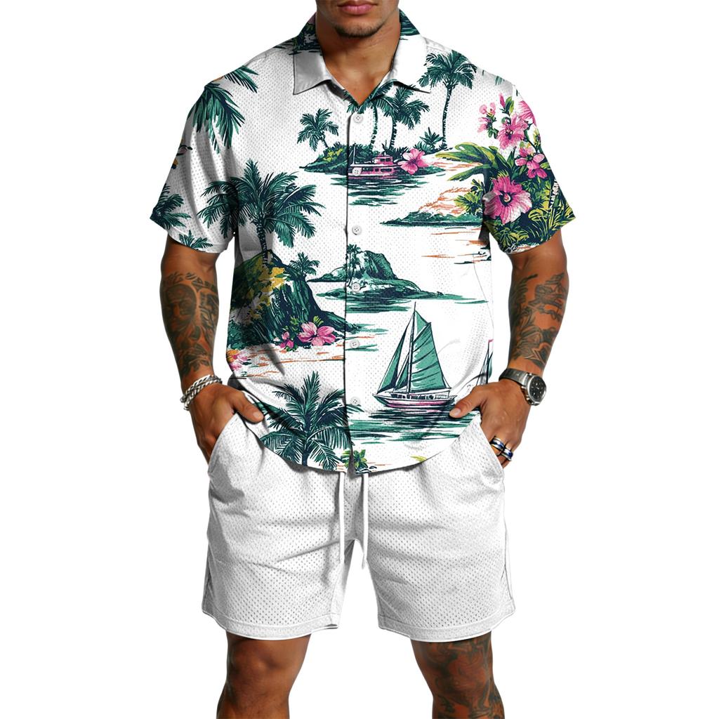 Herren Casual Leichtes Atmungsaktives Kurzarmhemd und Shorts Set
