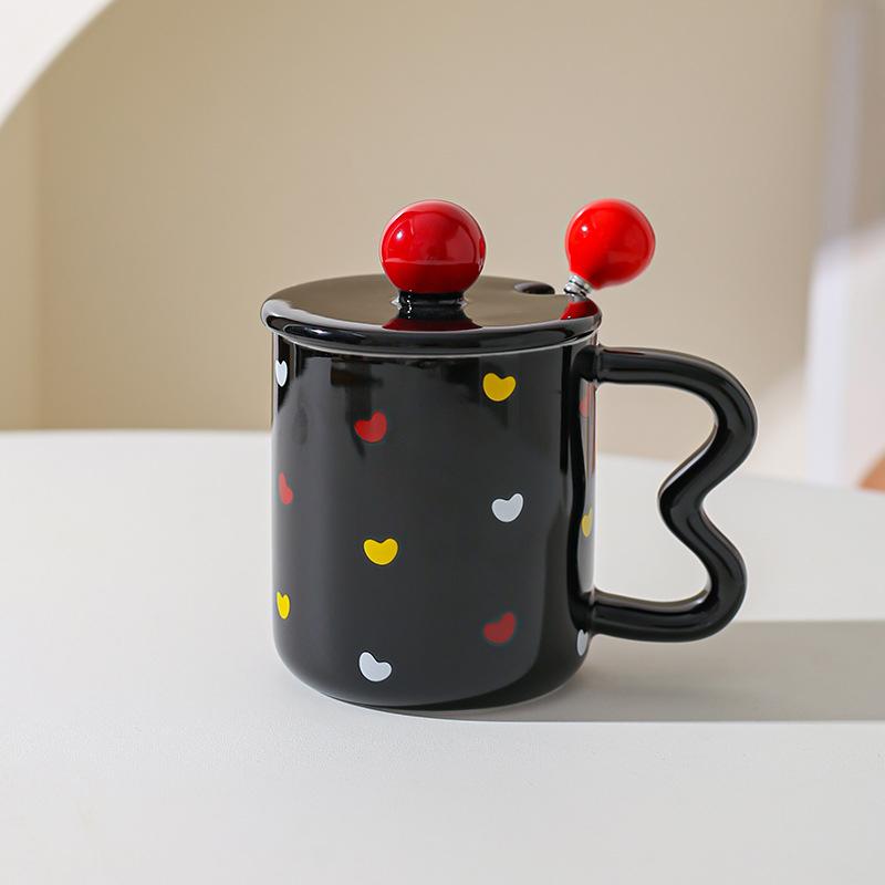 Nordic Ceramic Water Cup Creative Household Mug Couple Cup Coffee Cup with Lid Spoon To Give Friends Gift