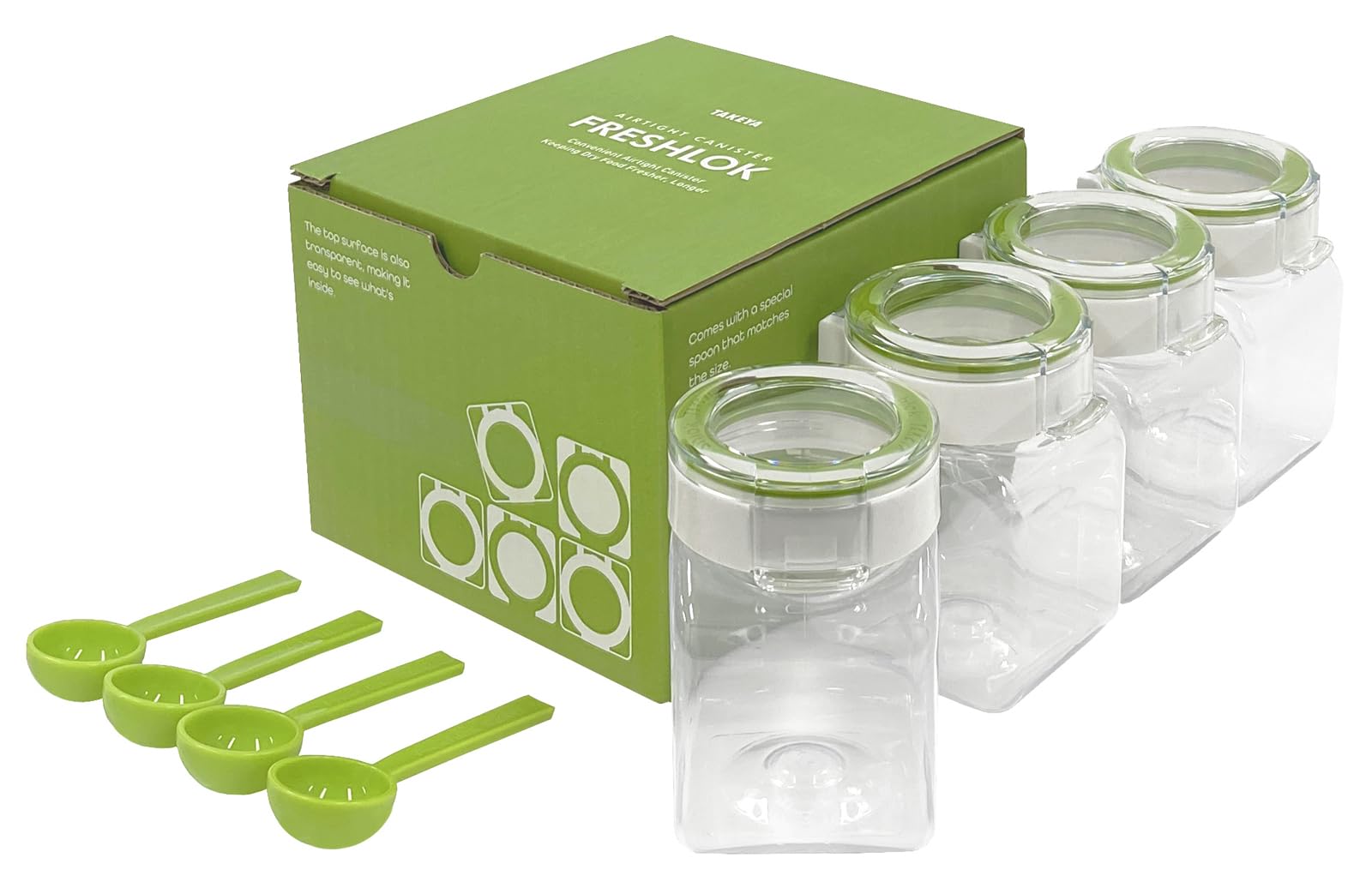 

Takeya Chemical Industry TAKEYA Freshlock Square Storage Set of with Opening Containers, 300ml, Green, 4, Spoon, Airtight, One-Touch зелёный