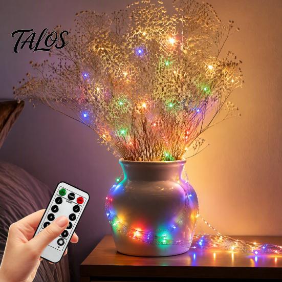 Outdoor Copper Wire Lights Fairy with Remote, 8 Modes 10-Level Dimming Timer, Waterproof Indoor DIY Craft Lighting Battery Operated String for
