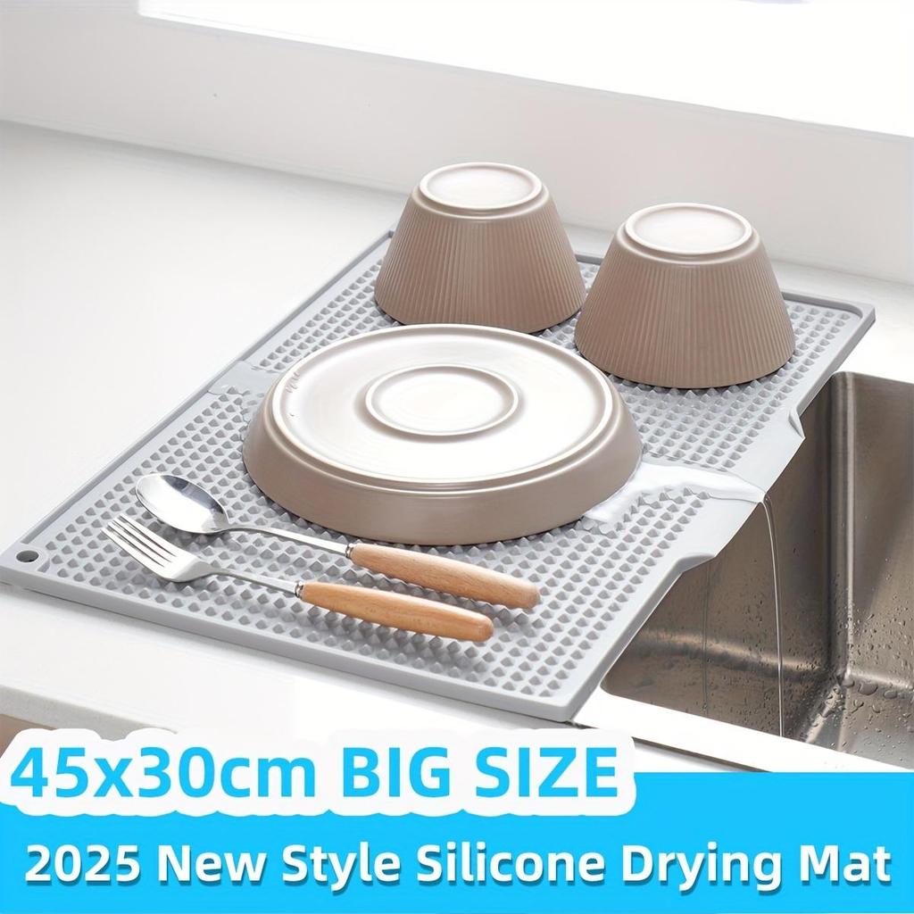 [Covoraș din silicon rezistent la căldură] Rezistent la căldură și antiderapant Extra mare din silicon pentru protecție împotriva stropilor în bucătărie și covoraș de uscare | Până la 446°F/230°C, cu găuri de drenaj