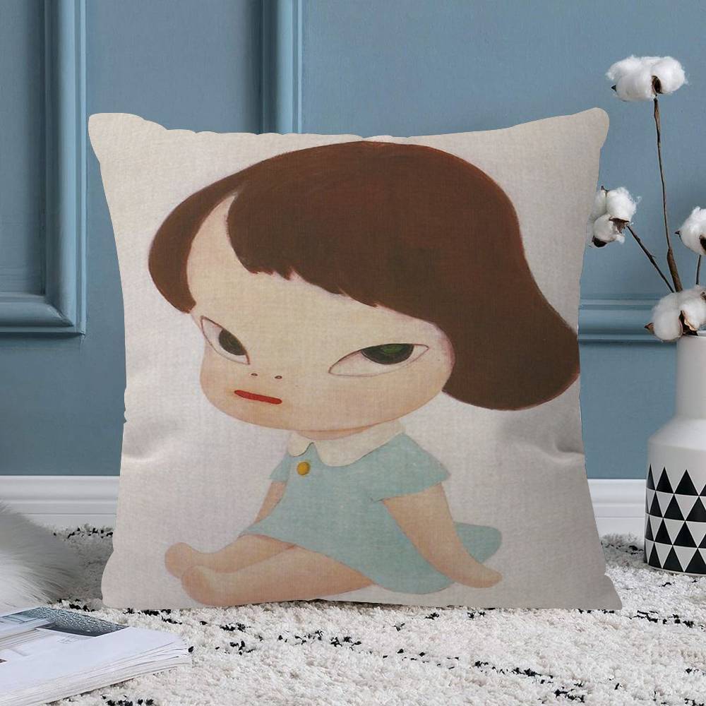 YYoshitomo Nara Art Lovely melancholy Pillow Sofa Decorative Home Doublesided Printing Short Plush Cute Cushion Cover 30x30 cm
