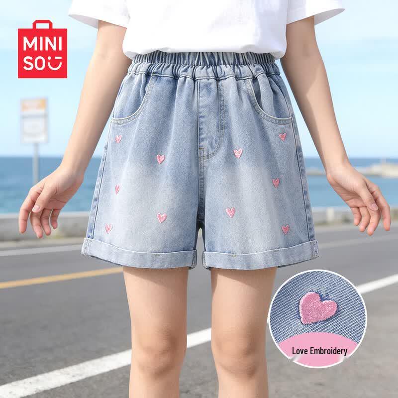 MINISO Girls  Heart Embroidery Denim Shorts 120
