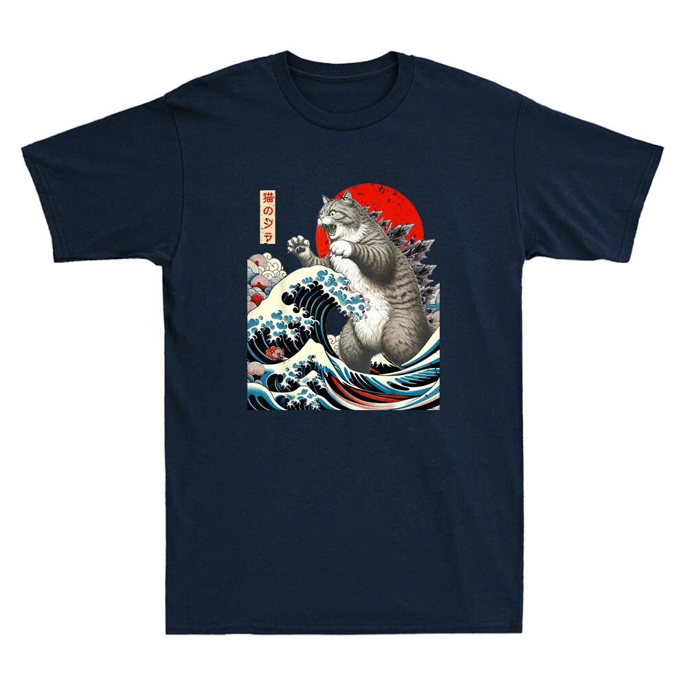 Catzilla Cat Japanese Art Funny Cat Monster Parody Graphic Vintage Men s T-Shirt L