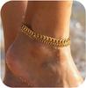 Cavigliere Cuban Link in Acciaio Titanio Placcato Oro 14k, Cavigliere Impermeabili da Donna a Catena Stratificata Regolabile Gioielli da Spiaggia Regalo