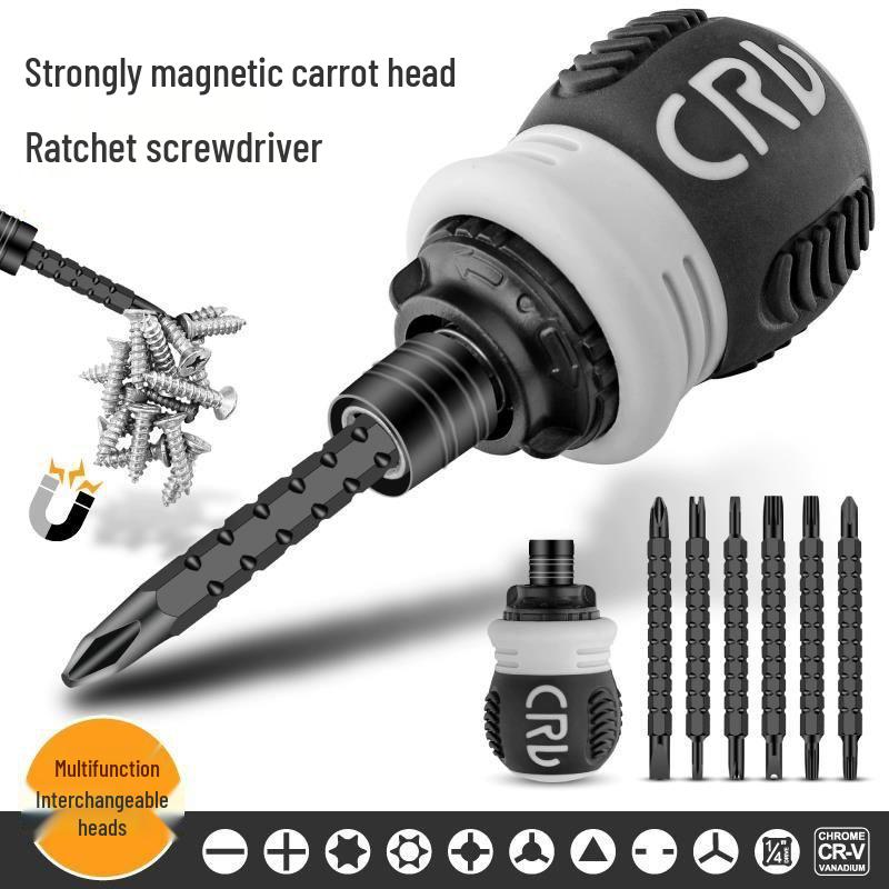 Stubby Dual-Head Phillips Ratchet Screwdriver Set - Alloy Steel Mini Tool