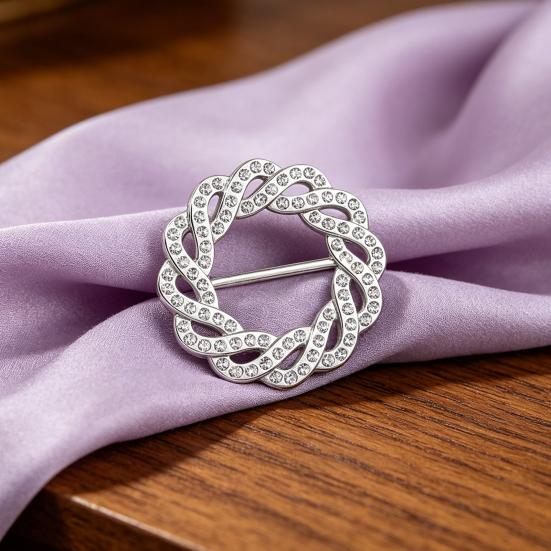 Vintage Scarf Ring Rotary Flower Rhinestone Brooch Pin for Women 3-Slot Adjustable Elegant Scarf