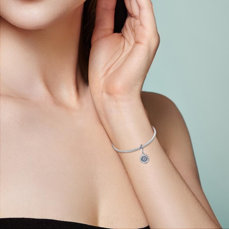 Charms Original Copper Blue Zircon Rotating Eye Pendant Beads Fit Bracelet Women Jewelry Diy Fine Gift Accessory