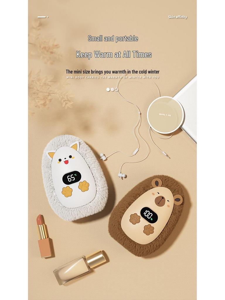 USB-wiederaufladbarer Cartoon-Handwärmer - Niedliches Plüschtier, Digitalanzeige, Tragbares Mini-Wintergeschenk für Babys & Mädchen