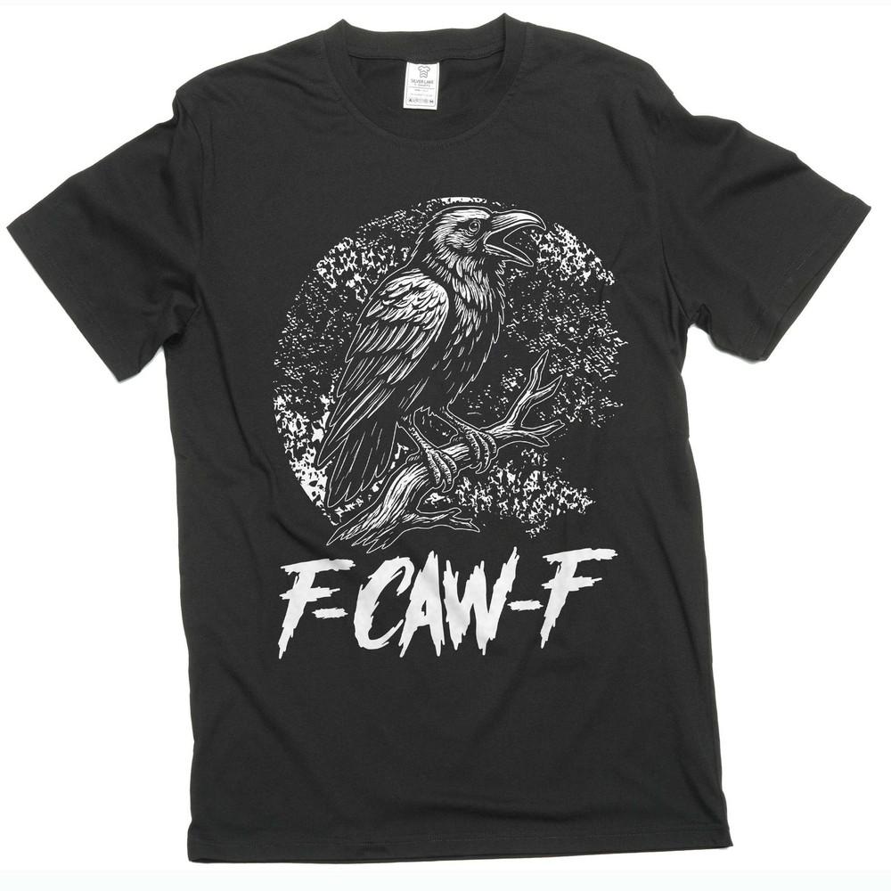 Men's Black Crow, F-Caw-F Funny Black Bird Moon Gothic Adult Humorous T-Shirt