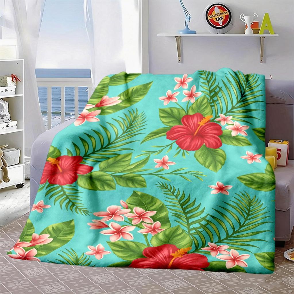 2026 New Arrivals 1pc Tropical Floral Print Fleece Blanket - Ultra-Soft And Warm All-Season Throw for Sofa, Bed, Or Decorative Use, Machine Washable C