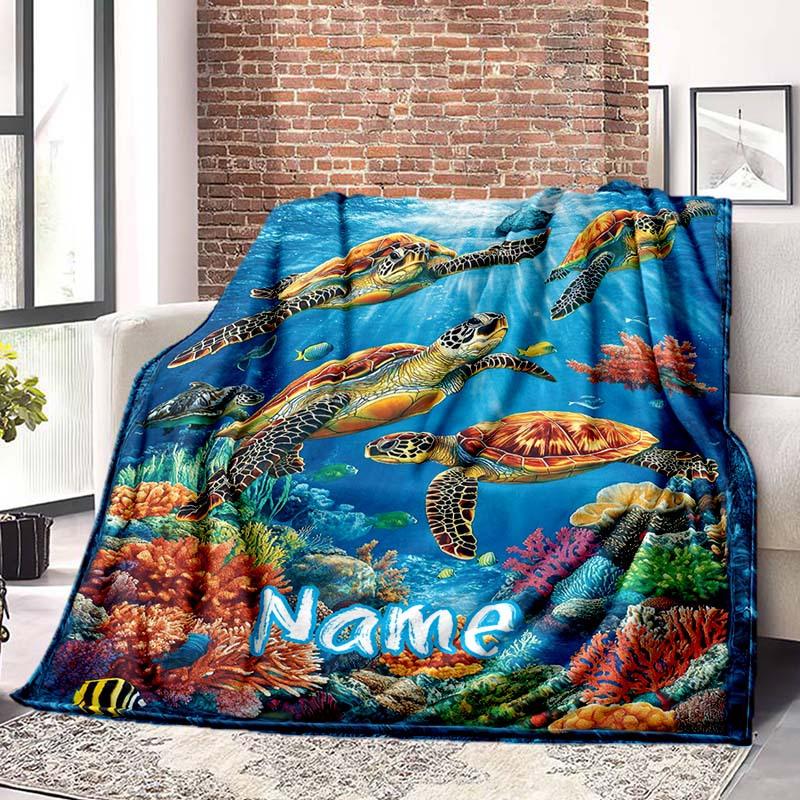 Sea Turtles Customize Your Name Blanket Used For Chair Office Sofa Bed Camping Soft And Warm Giving Friends And Relatives Birthday Graduation Gift
