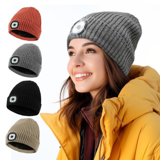 Unisex Jednobarevné LED Světlá čepice Fleecová podšívka Pletení Čepice Čepice Zima Venkovní vyhazování Noční běh Varování Lehká čepice Streetwear