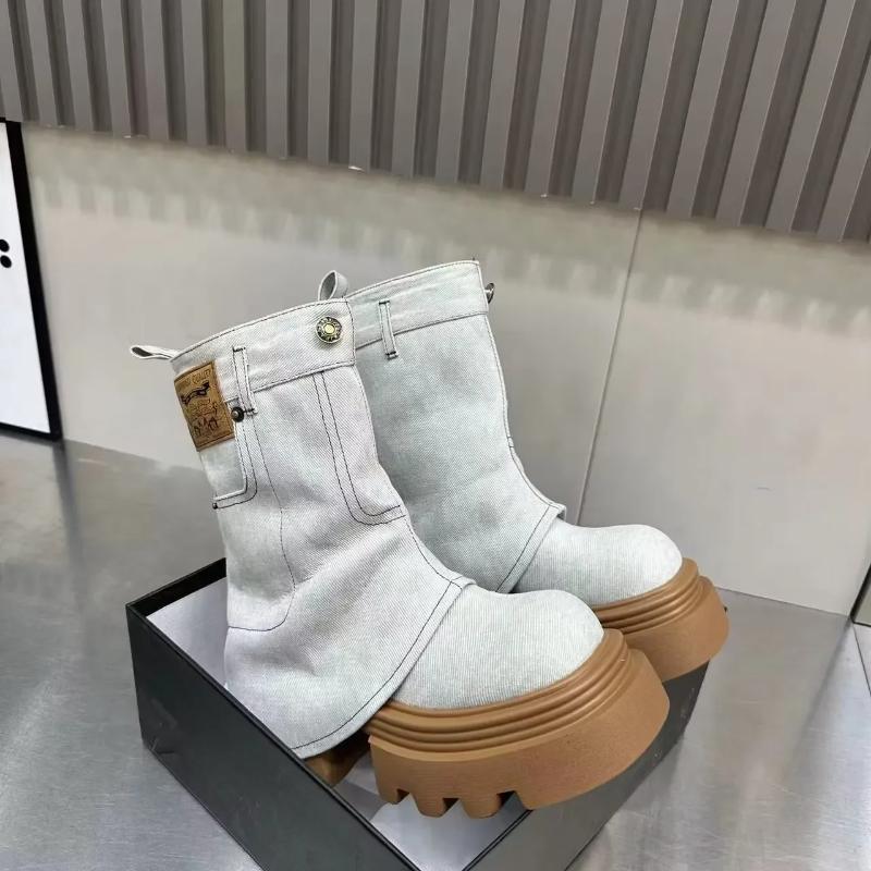 Jolin Tsai Style Casual Retro Thick Bottom Fashionable Trouser Boots Autumn New Arrival British Style Round Toe Rubber Outsole