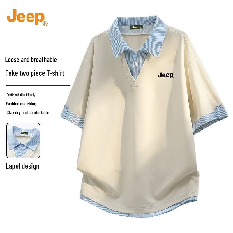 JEEP Men s Summer Cooling Faux Two-Piece Polo Shirt M