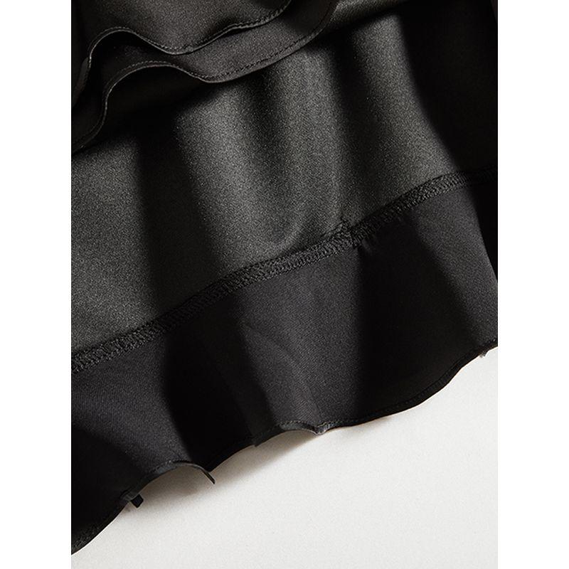 Is Drop-Shaped Diamond! Young Ins Women's Polyester Cotton round Neck Pleated Fishtail Black Slim Looking T-shirt Spring, Summer, Autumn and Winter
