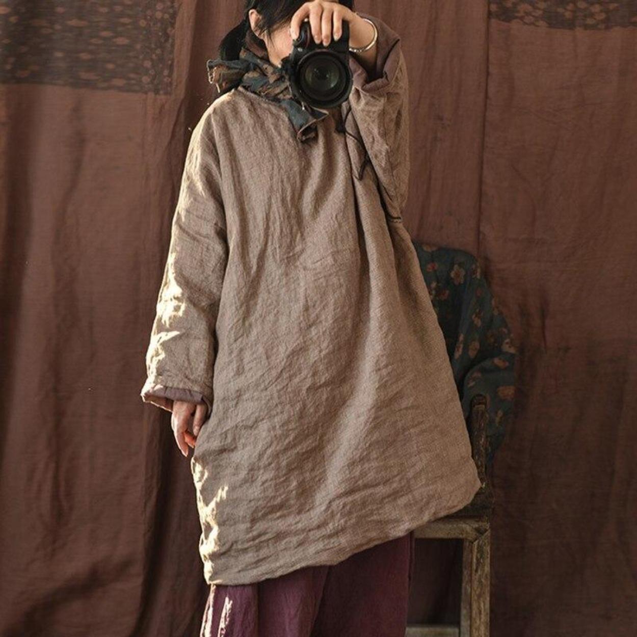 Johnature женские винтажные льняные парки на свободных пуговицах — фото 4