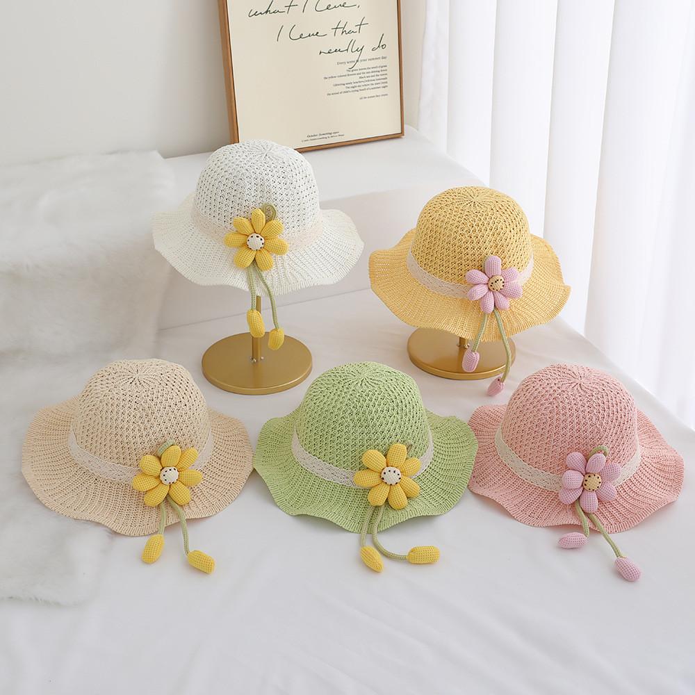 Kids Sunhat With Wide Brim And Breathable Paper Grass Material For Summer Outdoor Activities