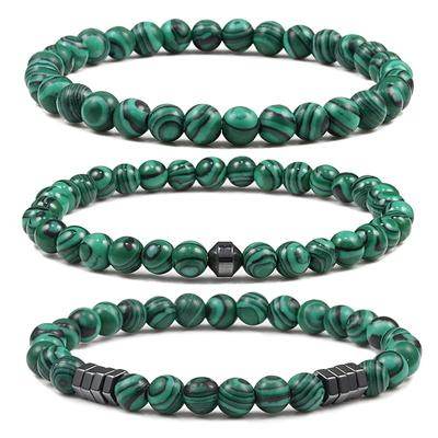 Pulsera de piedra de malaquita de 6mm, pulseras y brazaletes clásicos con cuentas naturales para hombres, equilibrio curativo, joyería elástica hecha a mano con dijes para mujeres