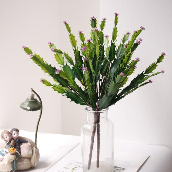 13 Inch Artificial Cactus with Purple Flowers Realistic Unpotted Fake Cactus Plant for DIY Flower Arrangement Outdoor Indoor Garden Home Decor