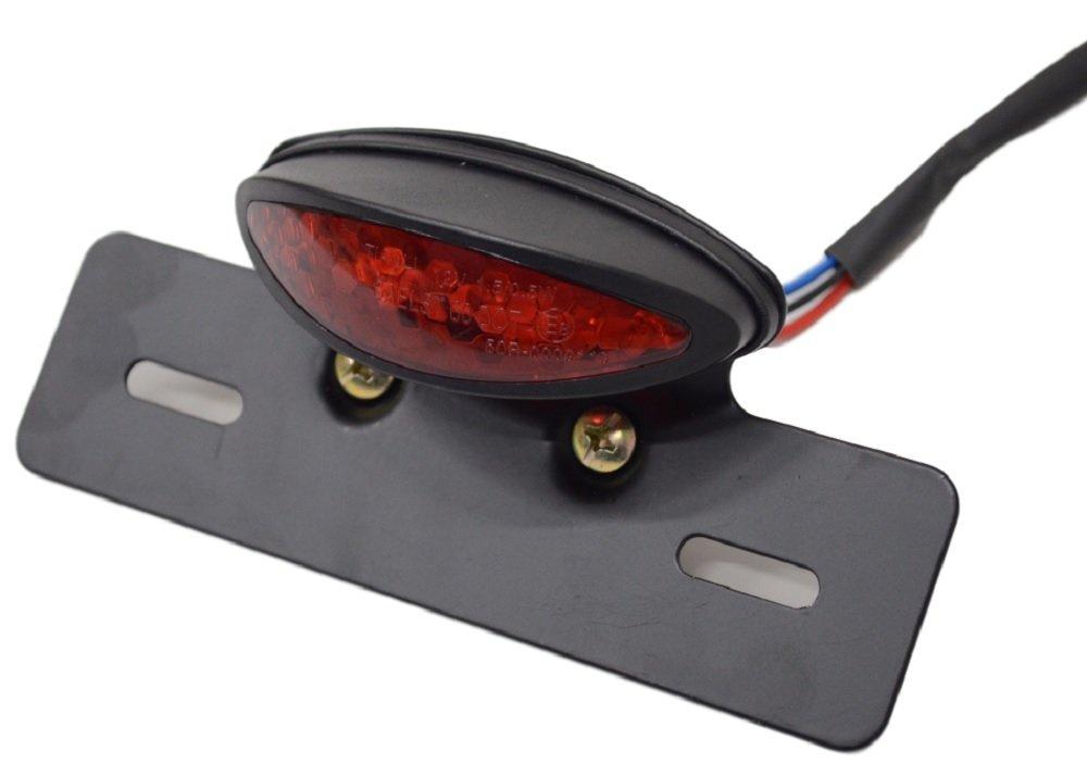 Universal LED Slim Cat Eye Tail Lamp [ADVANTAGE] Light Custom Motorcycle Number Stay (7, Black/Red Lens)