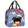 Cherry Blossom Kokeshi Doll Insulated Lunch Bag - Reusable Thermal Cooler Bento Box with Cute Sakura Design