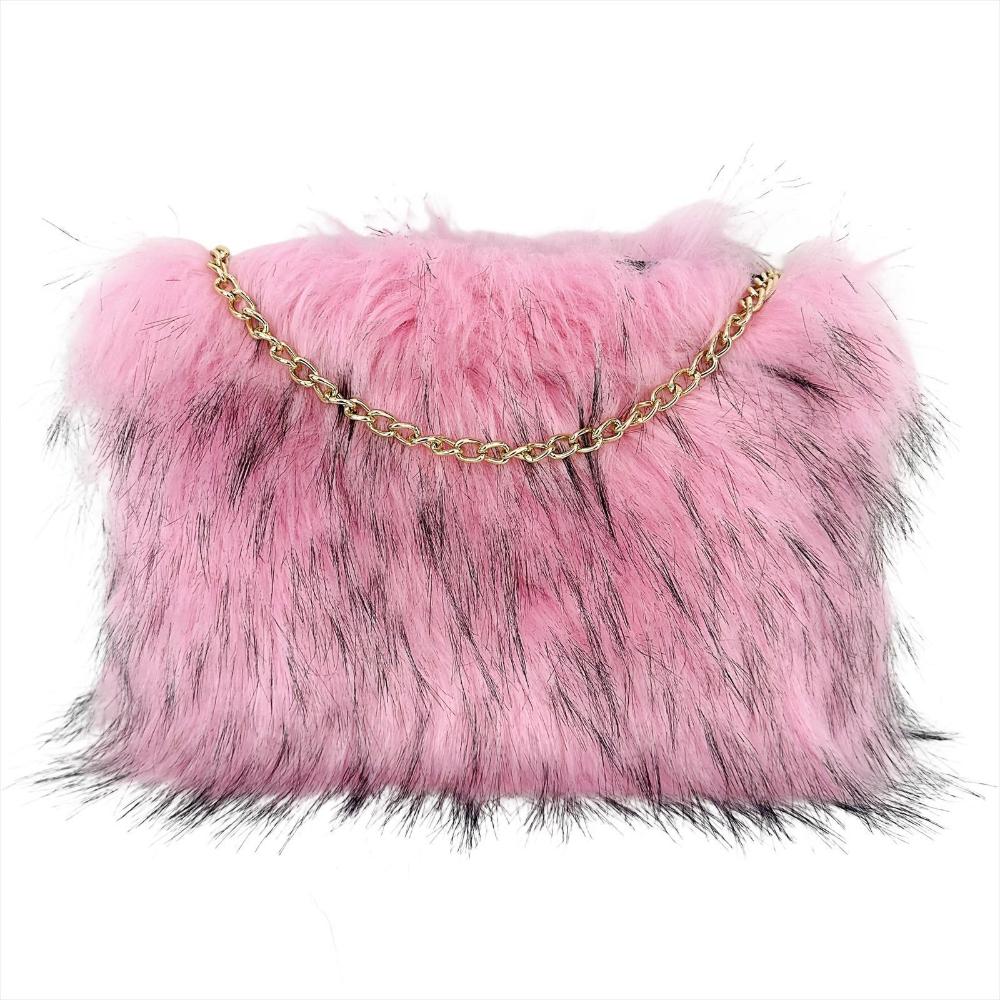 2025 Zima Nové Plyšové Spojkové Kabelky Imitace Mývalí Srsti Dámská Kabelka do Podpaží Evropský Americký Trendy Řetízek Dámské Ramenní Kabelky Dámská Měkká Nadýchaná Kabelka