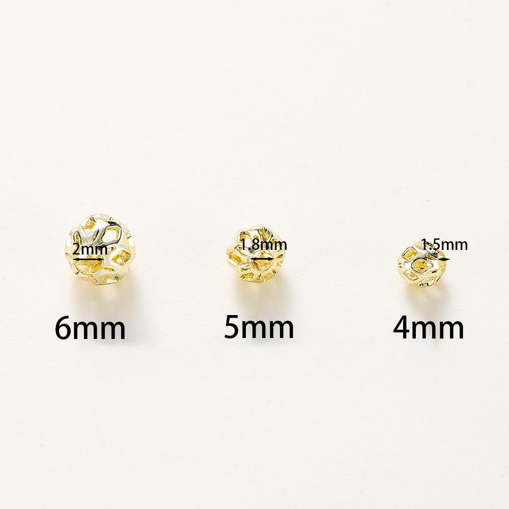 20Pcsbag 4Mm 5Mm 6Mm 18K Gold Plated Hollow Round Spacer Bead Brass Charm Bracelet Beading For Diy Jewelry Making Accessories