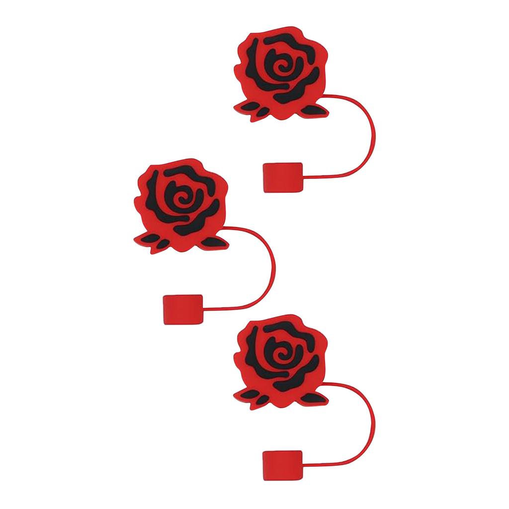 Valentine's Day Straw Cover Cap, 10mm Silicone Straw Tip Covers, Red Rose Cup Accesories For 30 & 40oz 3Pcs