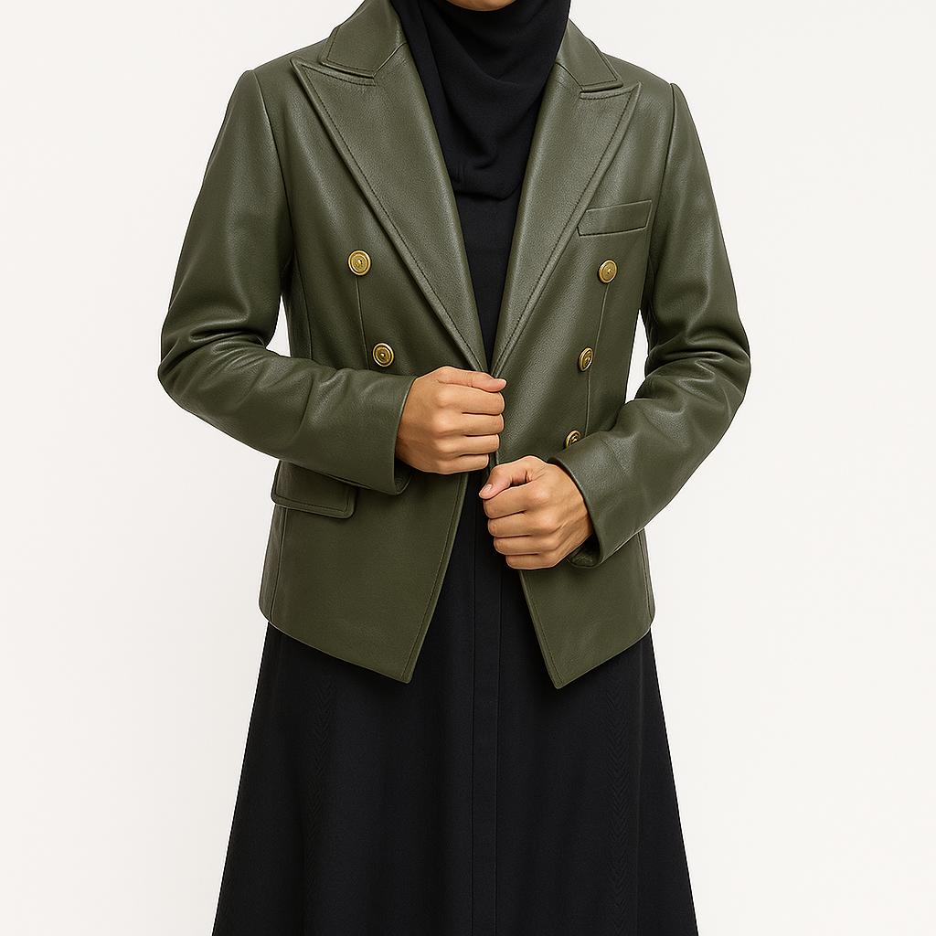 NOORA Nowa Damska Marynarka Blazer ze Skóry Jagnięcej Stylowy Guzik