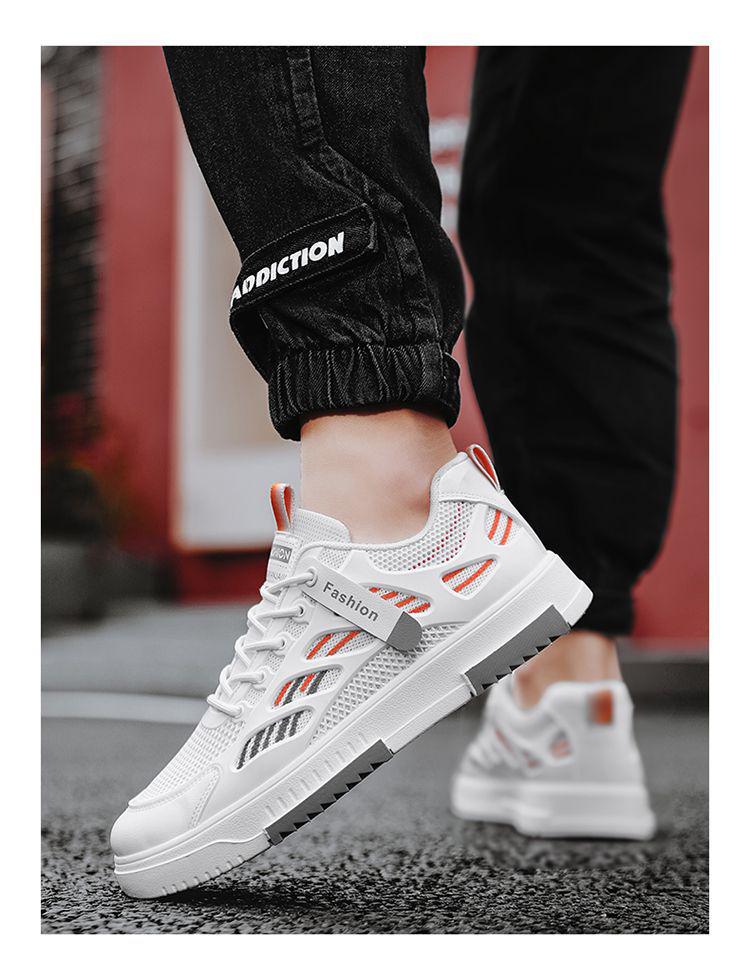 2024 Summer Men's Trendy White Mesh Sneakers - Breathable and Versatile Casual Skate Shoes