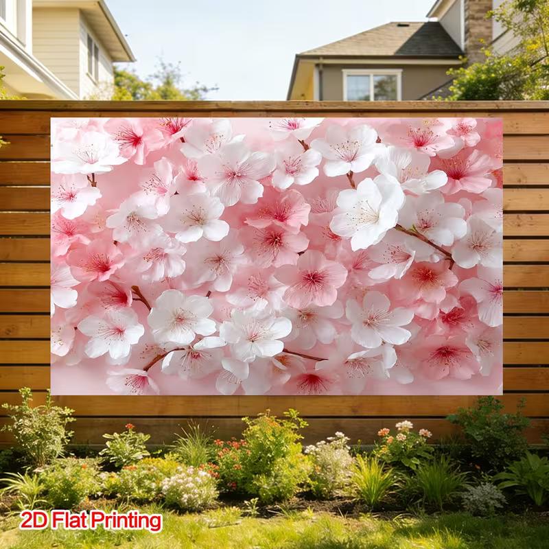 

2D Flat Printing Vibrant Pink Sakura Banner, Spring Cherry Blossom Wall for Outdoor Events 47.2x31.5inch/120*80cm